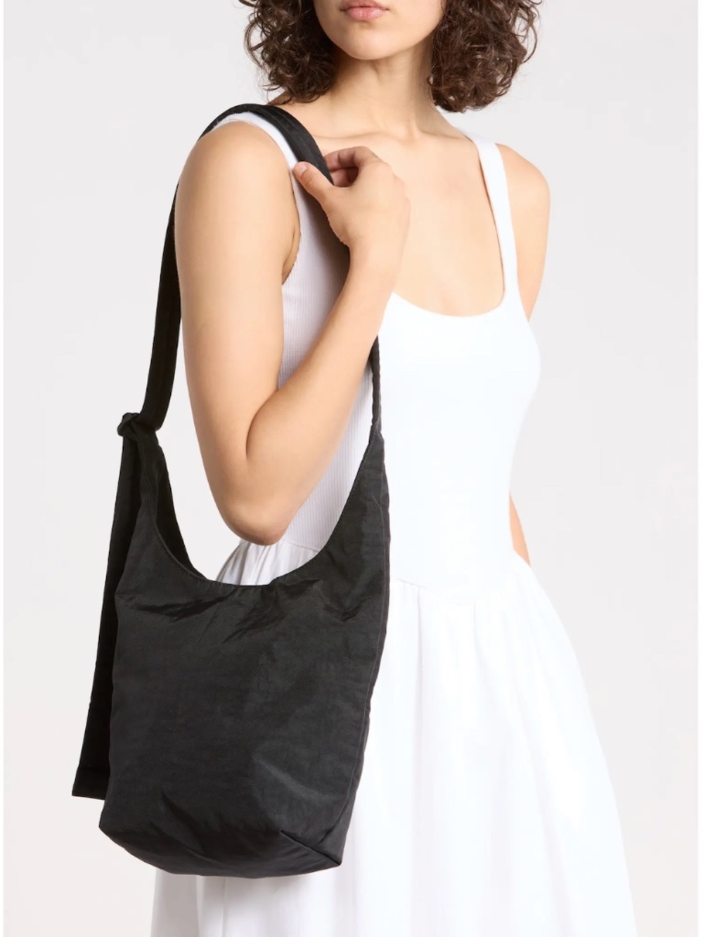 Baggu Small Nylon Sling Bag in Black, Adjustable Shoulder Purse
